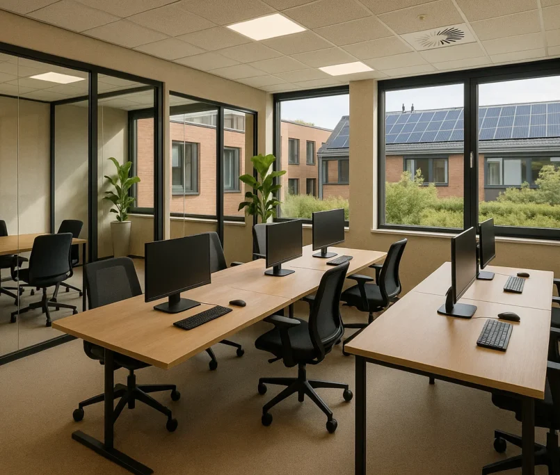 Betaalbare kantoorruimte in Nederland met gedeelde voorzieningen en energiezuinige inrichting.